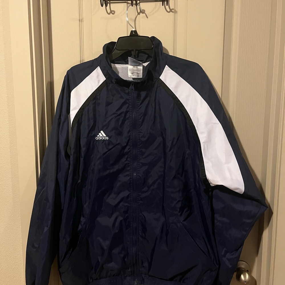 Vintage Adidas Men's Navy and White Jacket